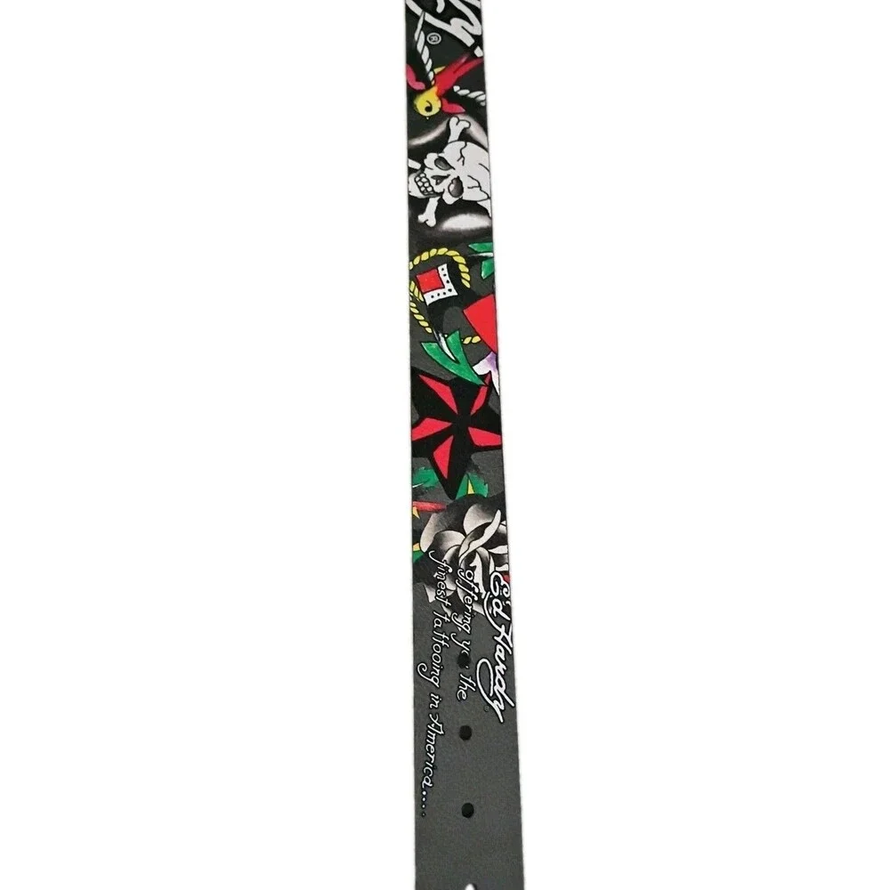 Ed Hardy Men's Size 38 Reversible Belt Grey Black Tattoo Graphics Mermaid NWT